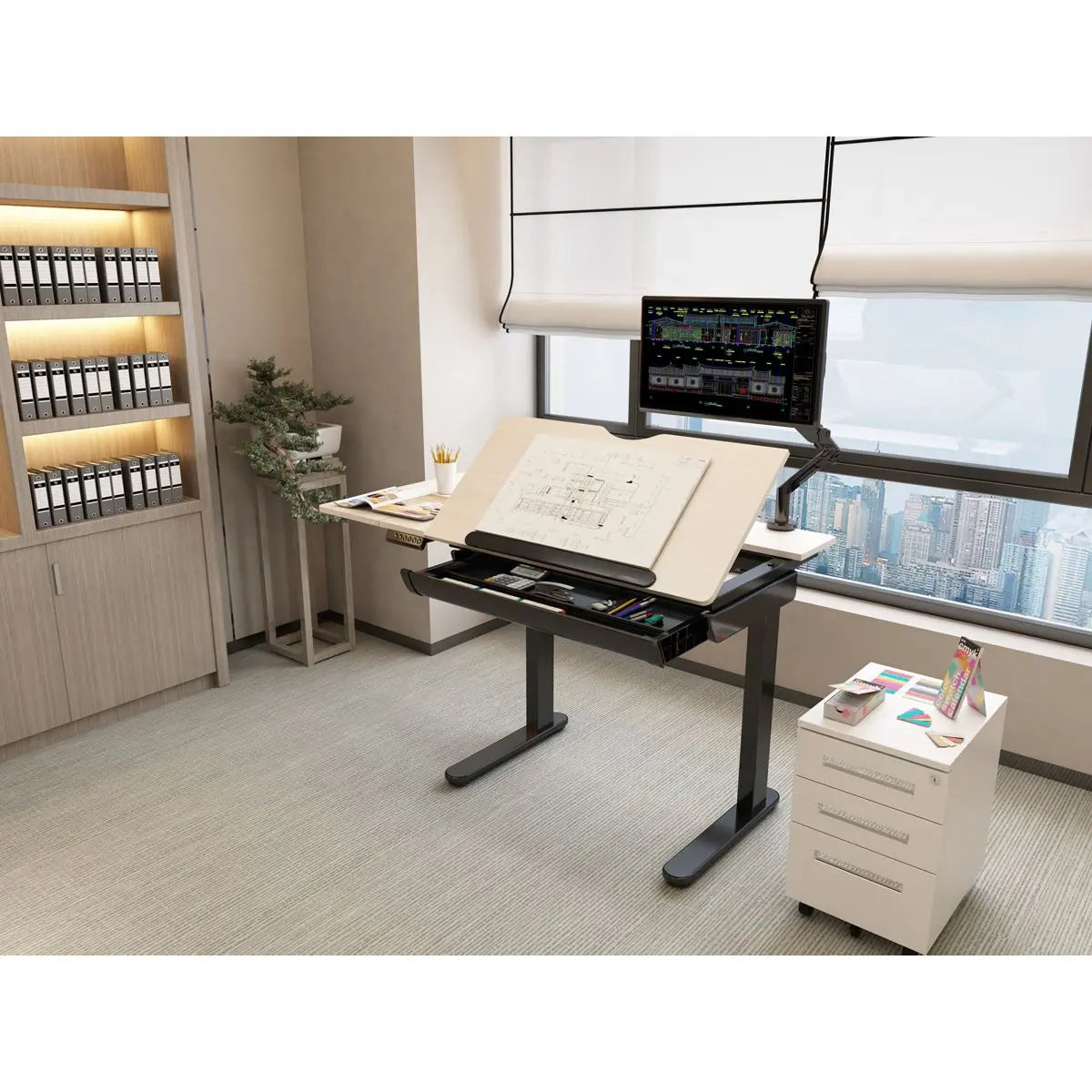 Dellonda Electric Standing Drafting Desk Ergonomic Drawing Sit/Stand Table 0-40°  White Rose Tools
