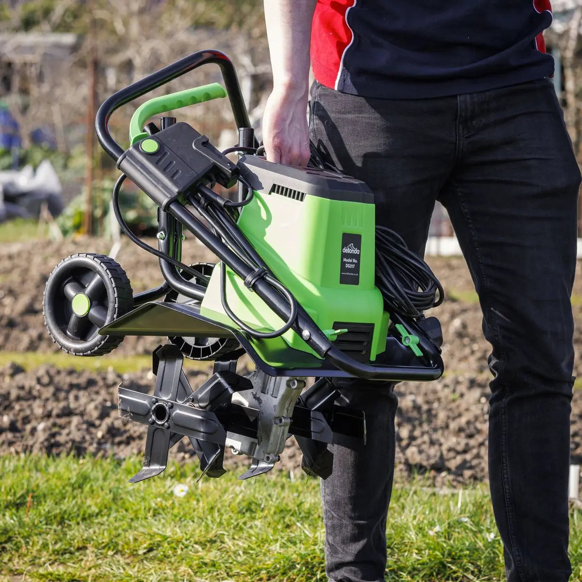 Dellonda Electric Tiller/Cultivator, 1500W Rotavator for Digging Garden Soil, Electric Weeder 40cm Working Width, 6 Blades, 10m Power Cable, Foldable Frame  White Rose Tools