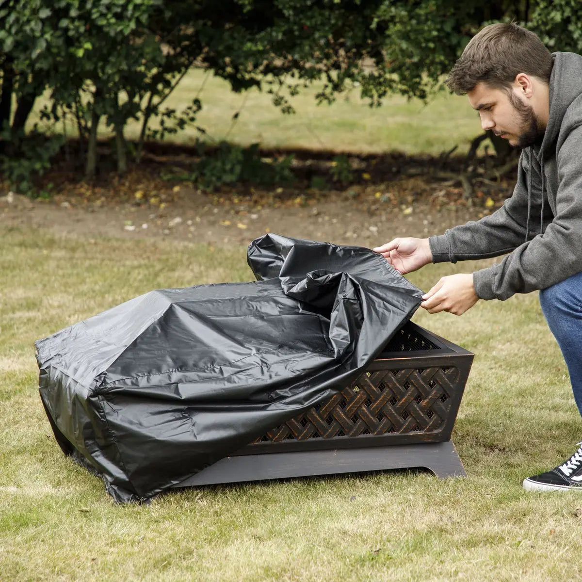 Dellonda Fire Pit, Fireplace, Outdoor Patio Heater PVC Cover, Water-Resistant, Heavy-Duty  White Rose Tools