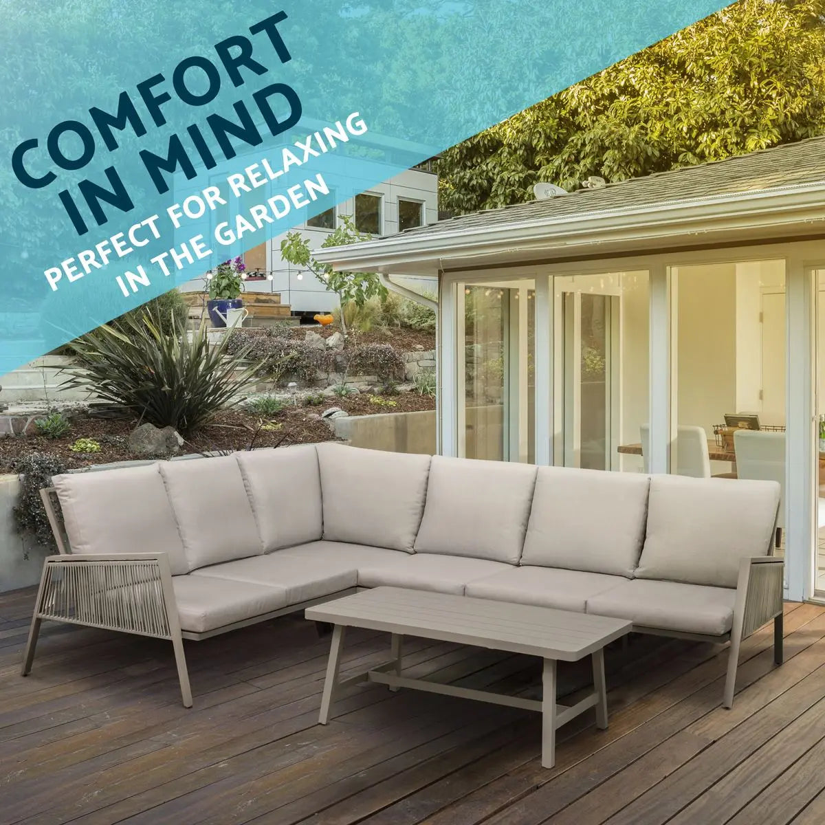 Dellonda Fusion 4-Piece Outdoor Garden Corner Sofa & Coffee Table Set, Aluminium  White Rose Tools