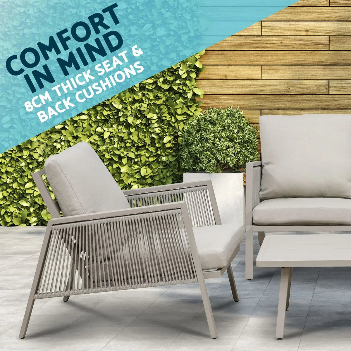 Dellonda Fusion Aluminium 4-Piece Outdoor Sofa, Arm Chairs & Coffee Table Set  White Rose Tools