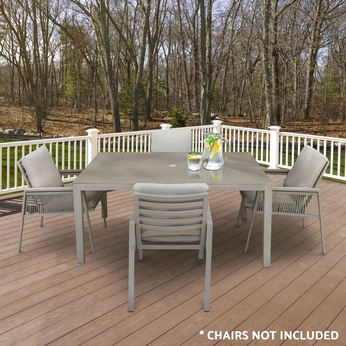 Dellonda Fusion Aluminium Glass Garden Dining Table with Parasol Hole, Light Grey  White Rose Tools