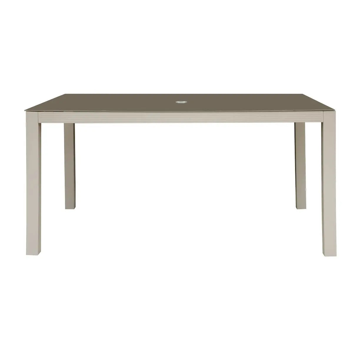 Dellonda Fusion Aluminium Glass Garden Dining Table with Parasol Hole, Light Grey  White Rose Tools