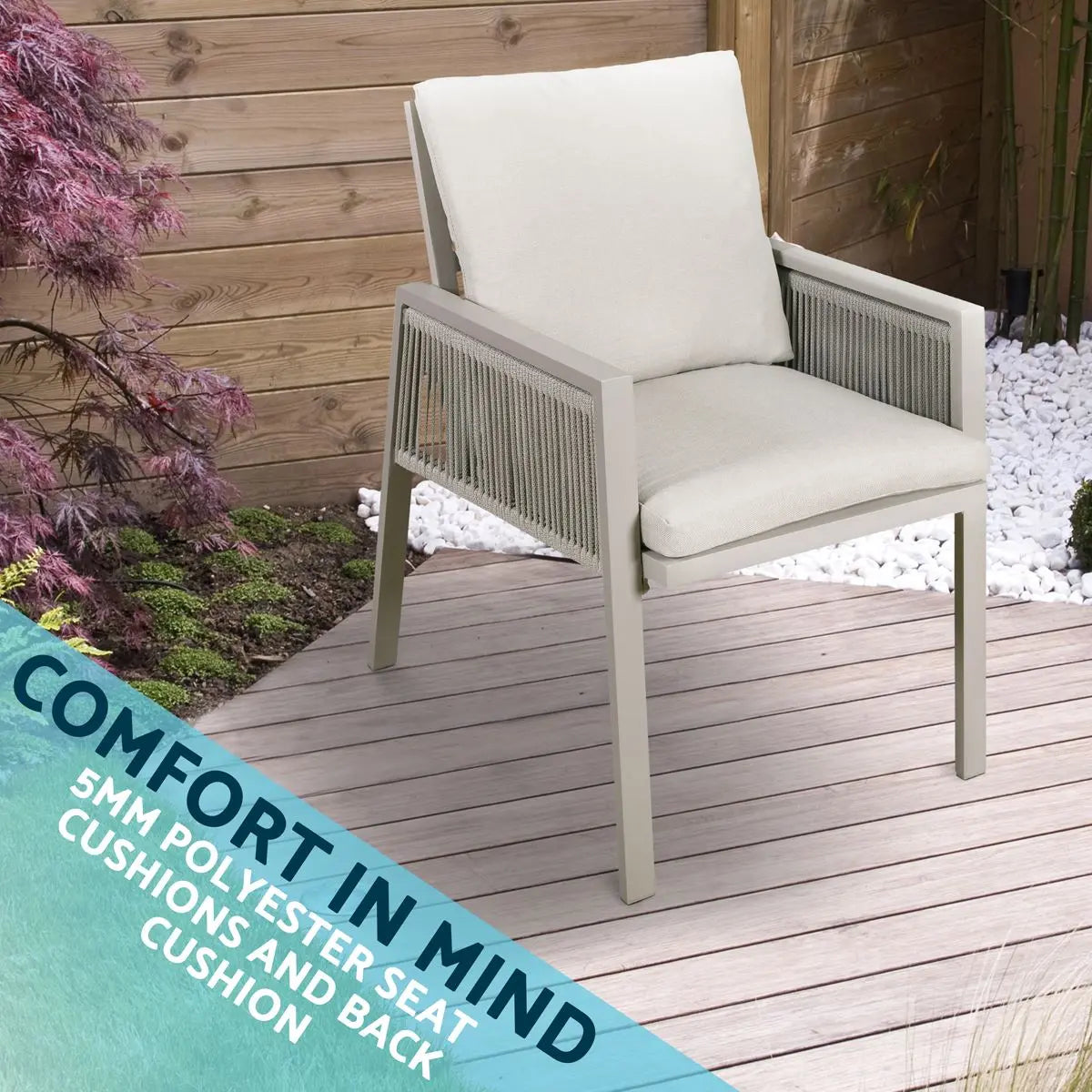 Dellonda Fusion Garden/Patio Aluminium Dining Chair with Armrests, Set of 4, Light Grey - DG50  White Rose Tools