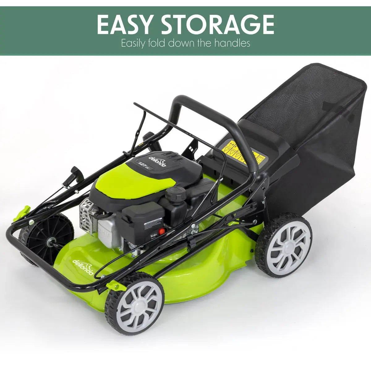 Dellonda Hand-Propelled Petrol Lawnmower Grass Cutter, 127cc 16"/41cm 4-Stroke  White Rose Tools