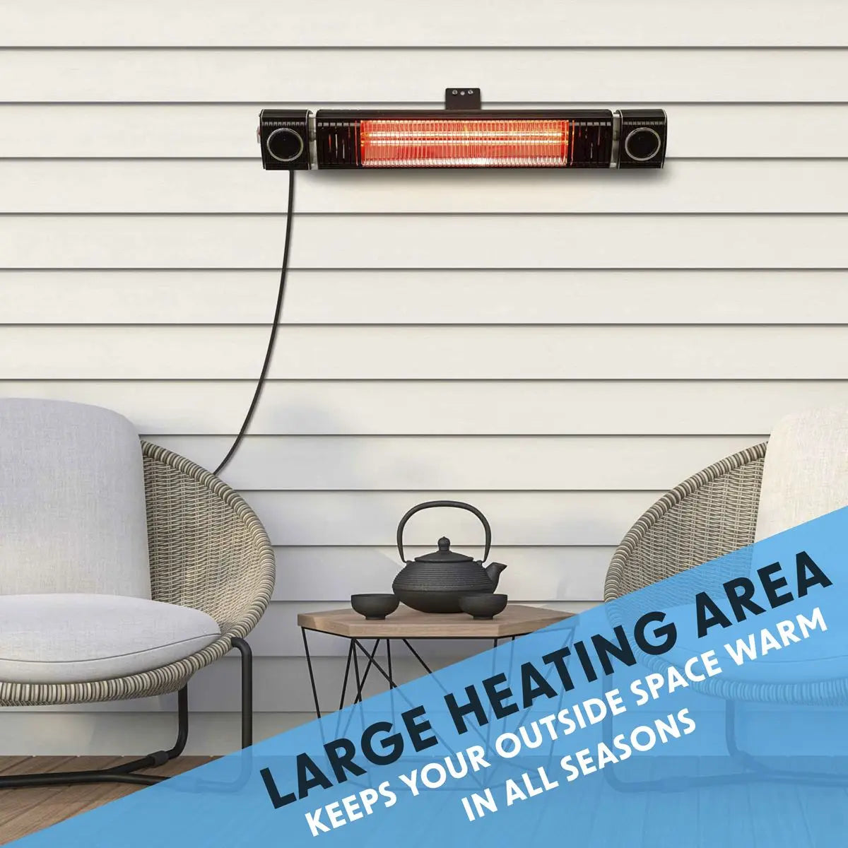 Dellonda Infrared Outdoor 2000W Patio Heater with Speakers for Music, Black  White Rose Tools
