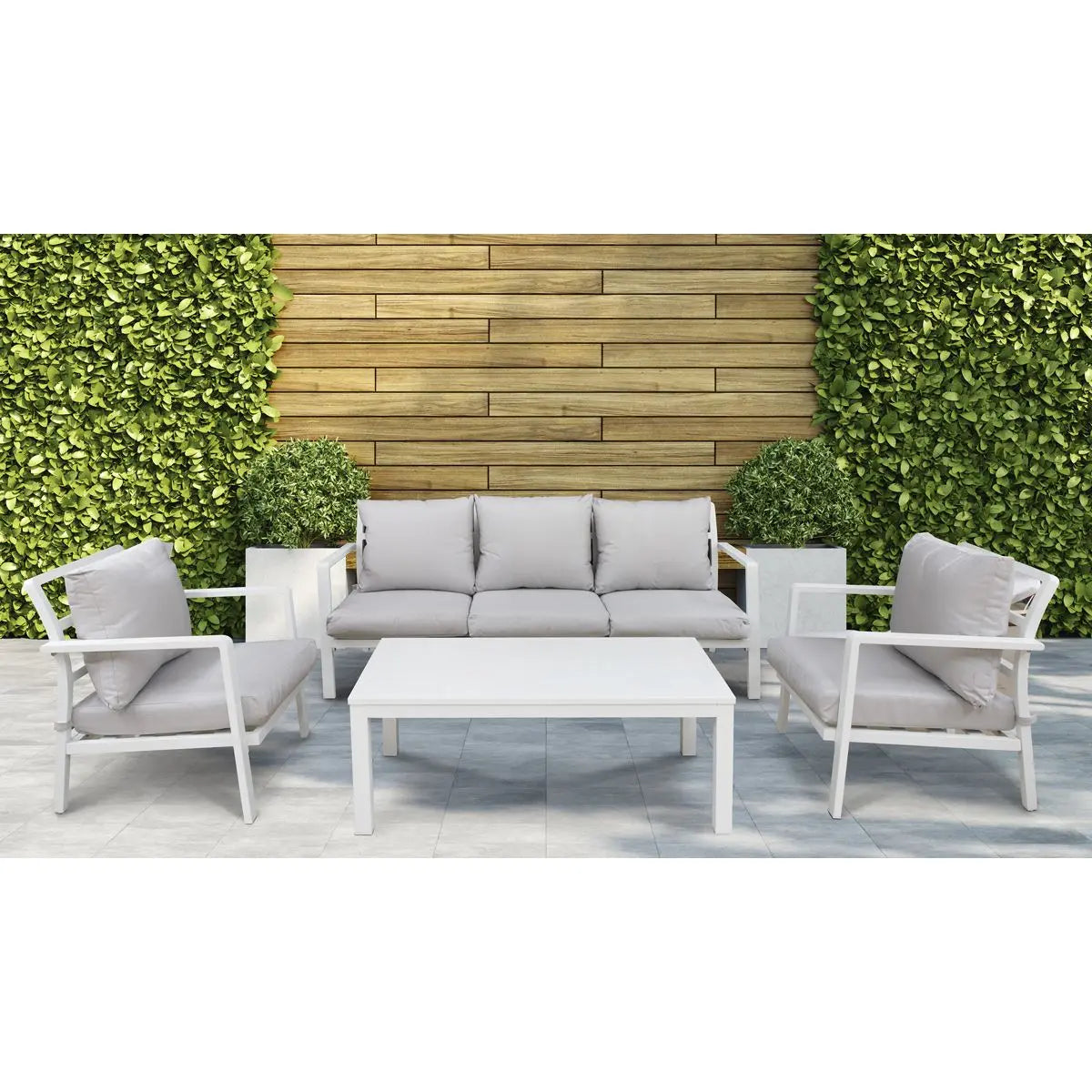 Dellonda Kyoto 4-Piece Aluminium Outdoor Garden Sofa Arm Chair Coffee Table Set  White Rose Tools
