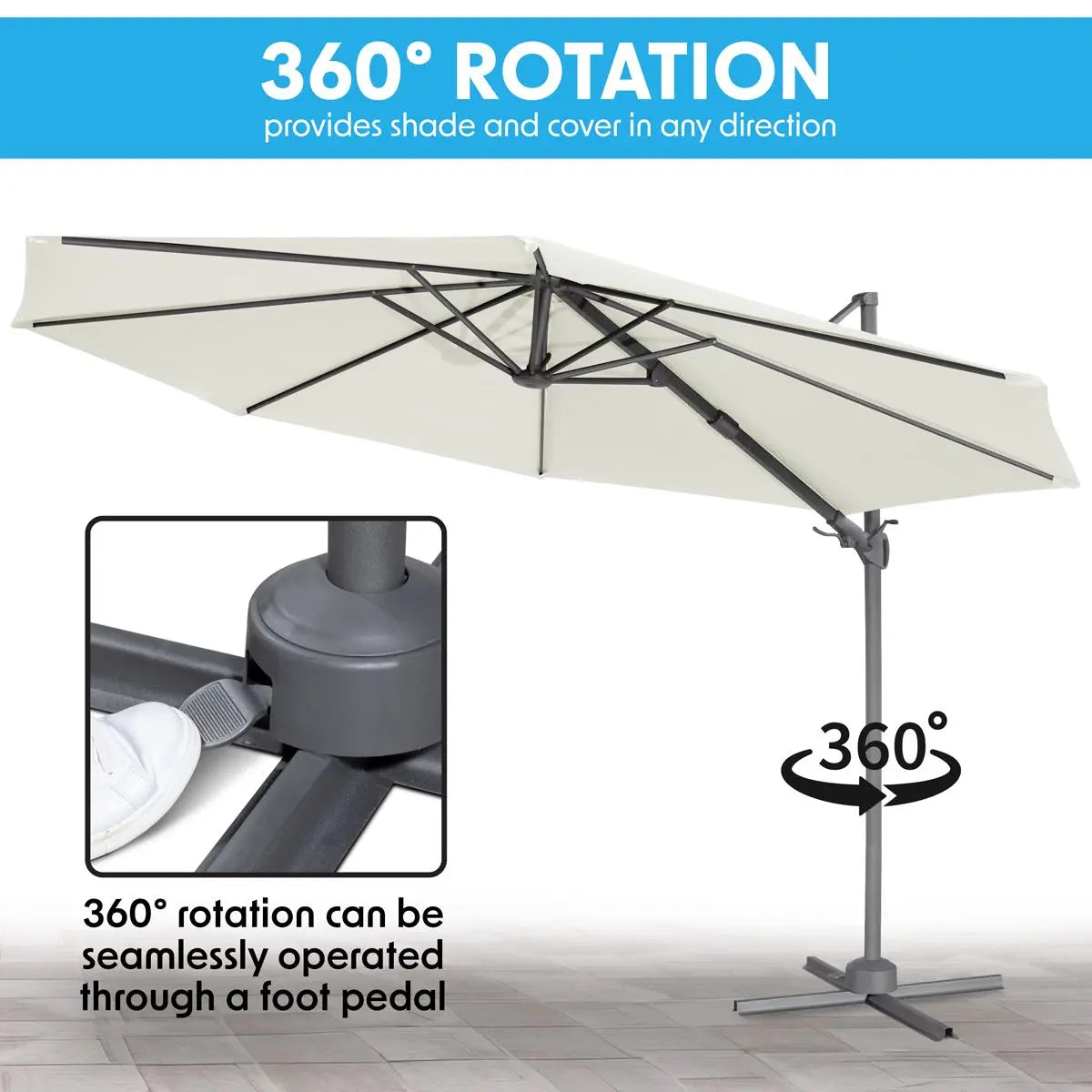 Dellonda Ø3m Garden/Patio Cantilever Parasol/Umbrella with Crank Handle, 360° Rotation, Tilt and Cover, Cream  White Rose Tools
