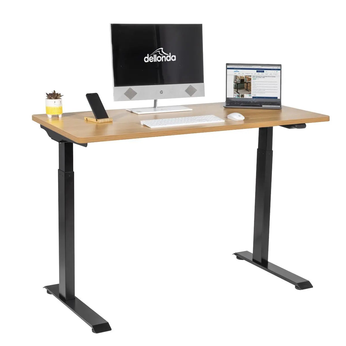 Dellonda Oak Electric Adjustable Office Standing Desk, Quiet, 70kg, 1200 x 600mm  White Rose Tools