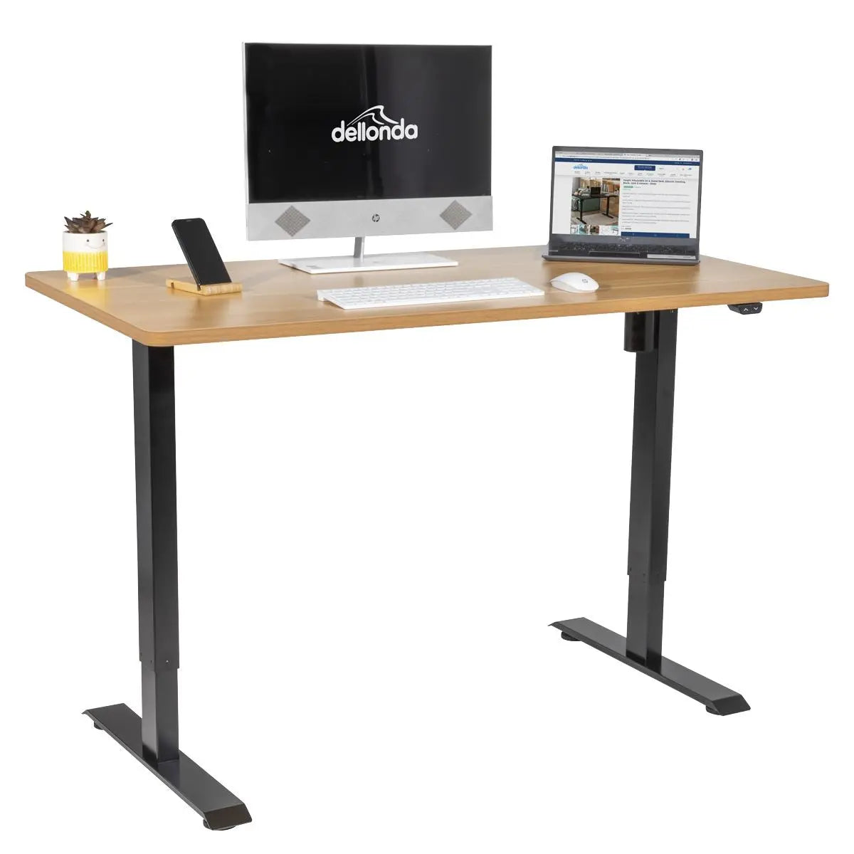 Dellonda Oak Electric Height Adjustable Standing Desk, Office Quiet & Fast 1400 x 700mm  White Rose Tools