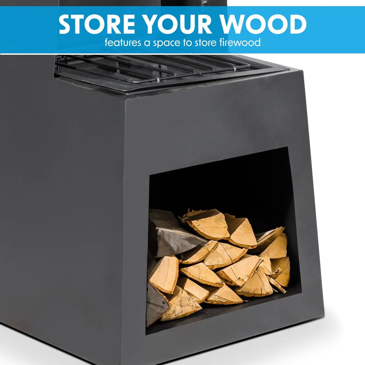 Dellonda Outdoor Chiminea Fireplace Fire Pit Heater Firewood Storage Black Steel  White Rose Tools