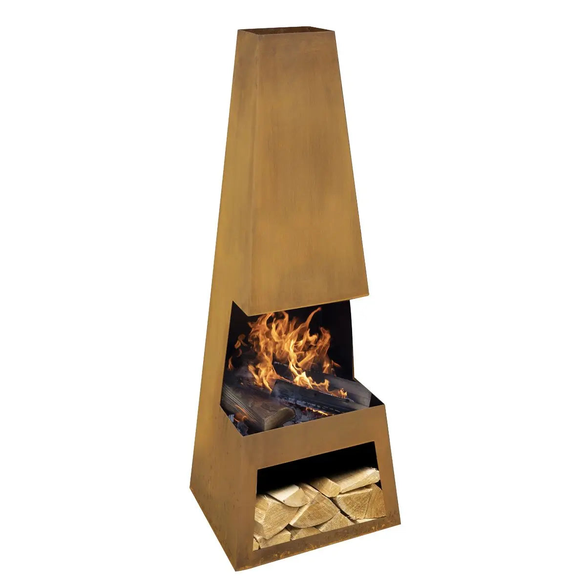 Dellonda Outdoor Chiminea Fireplace Heater Firewood Storage - Corten Steel  White Rose Tools