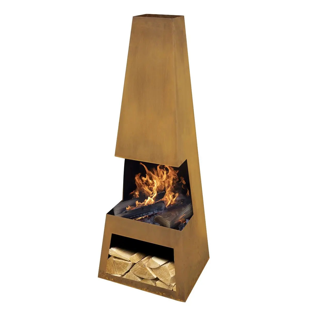 Dellonda Outdoor Chiminea Fireplace Heater Firewood Storage - Corten Steel  White Rose Tools