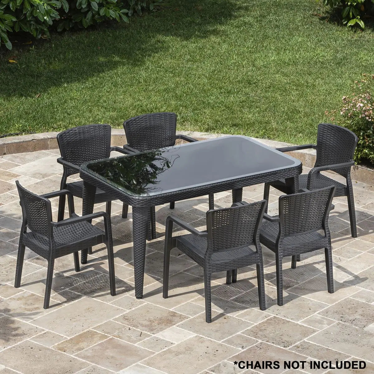 Dellonda Outdoor Dining Table Weather Resistant Body Glass Table 90x150cm  White Rose Tools