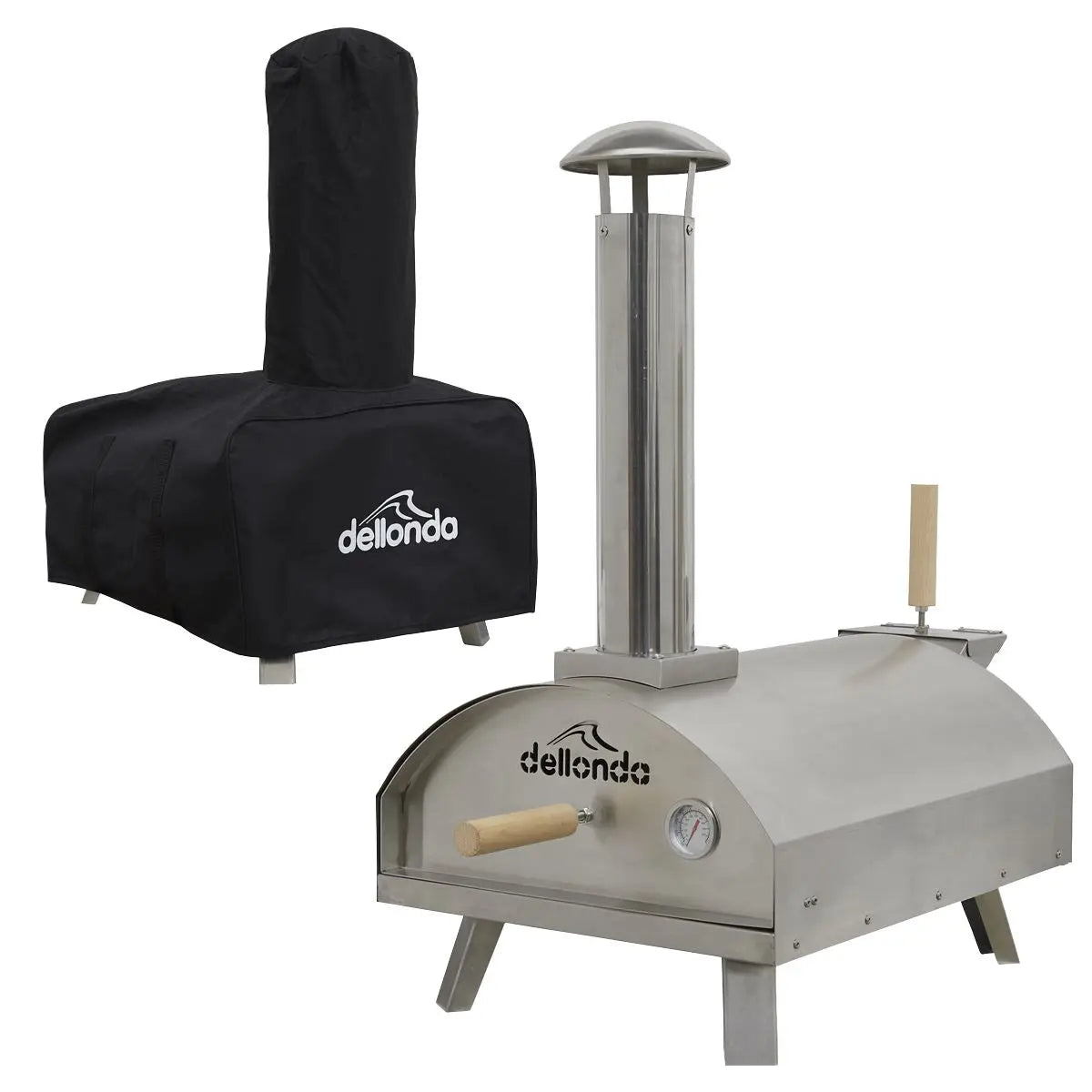 Dellonda Portable Wood-Fired Pizza Oven and Smoking Oven, Stainless Steel, Supplied with Weatherproof Cover/Carry Bag  White Rose Tools