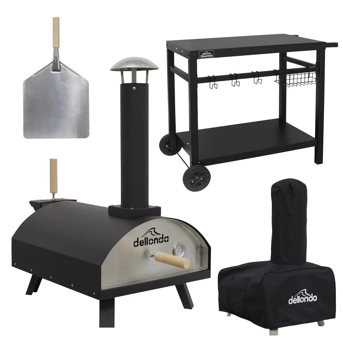 Dellonda Portable Wood-Fired Pizza Oven with Cover/Carry Bag and Trolley  White Rose Tools