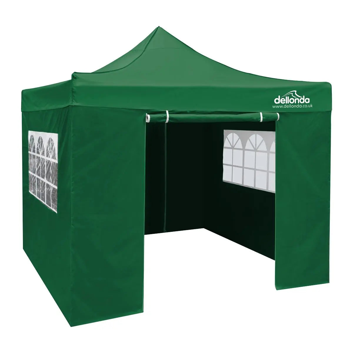 Dellonda Premium 2x2m Pop-Up Gazebo & Side Walls, PVC Coated, Water Resistant Fabric with Carry Bag, Rope, Stakes & Weight Bags - Green  White Rose Tools