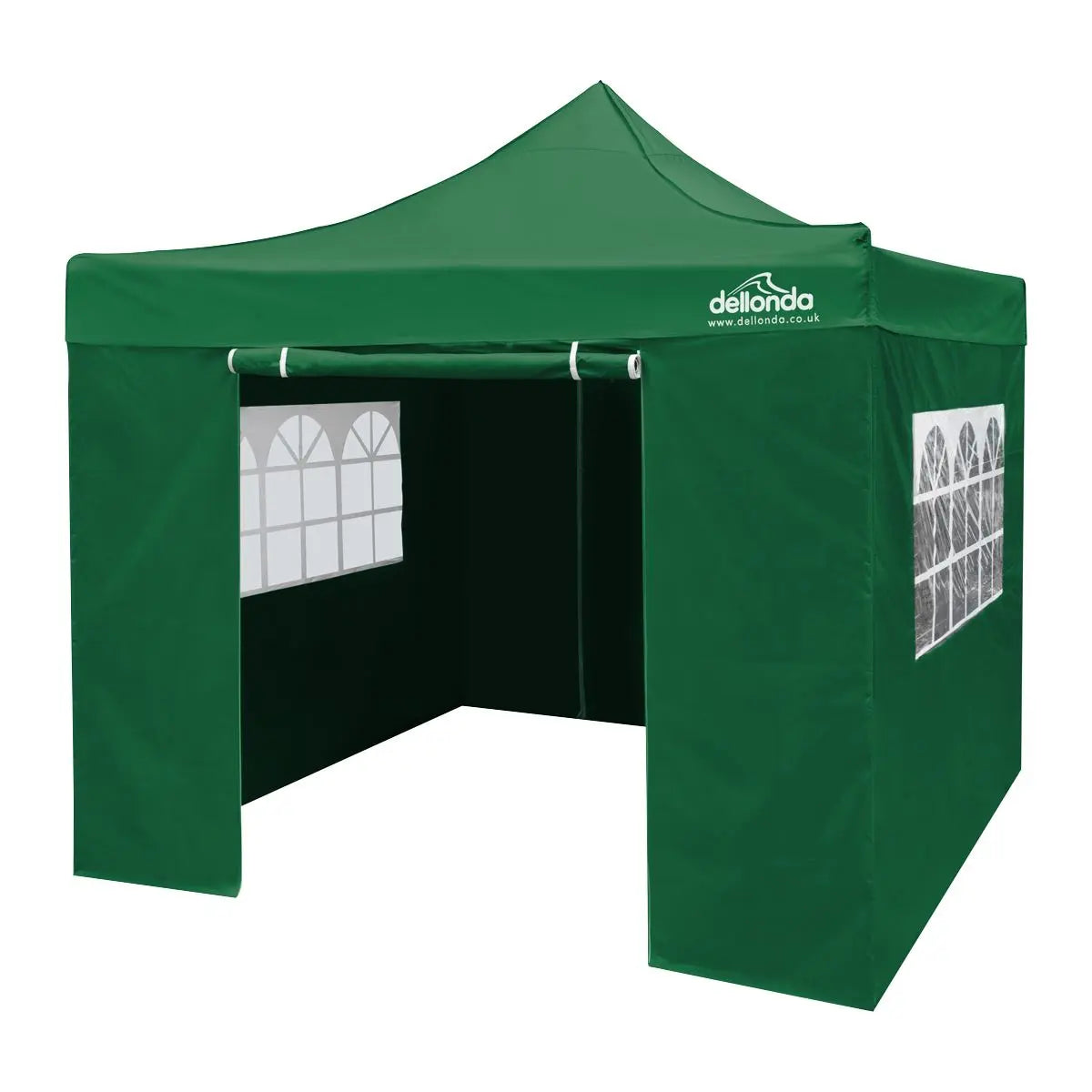 Dellonda Premium 2x2m Pop-Up Gazebo & Side Walls, PVC Coated, Water Resistant Fabric with Carry Bag, Rope, Stakes & Weight Bags - Green  White Rose Tools