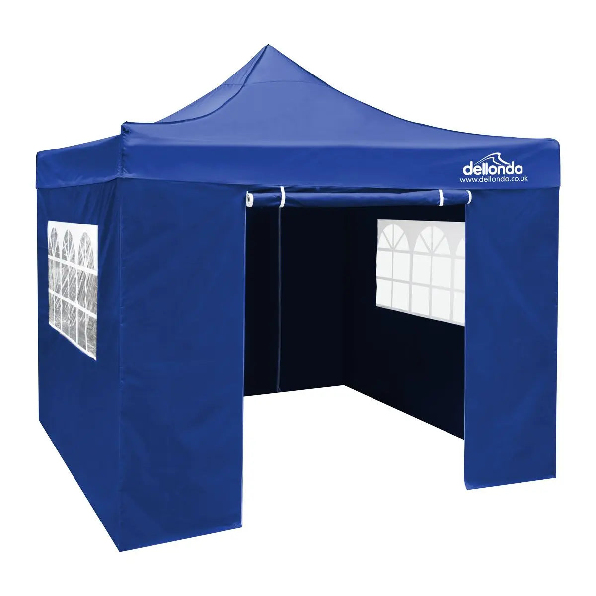 Dellonda Premium 2x2m Pop-Up Gazebo & Side Walls, PVC Coated, Water Resistant Fabric, Supplied with Carry Bag, Rope, Stakes & Weight Bags - Blue  White Rose Tools