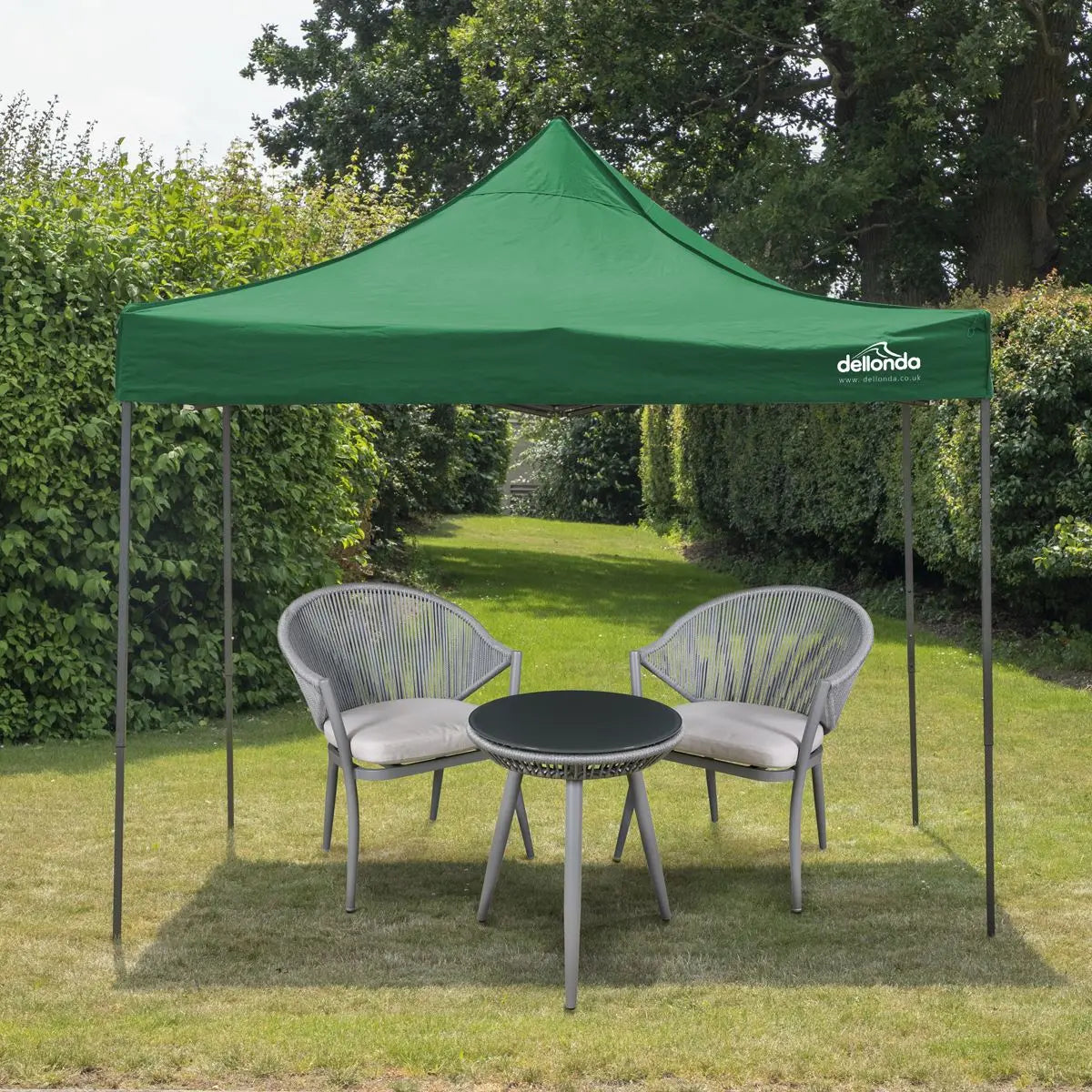 Dellonda Premium 3 x 3m Pop-Up Gazebo, PVC Coated, Water Resistant Fabric, Supplied with Carry Bag, Rope, Stakes & Weight Bags - Dark Green Canopy  White Rose Tools