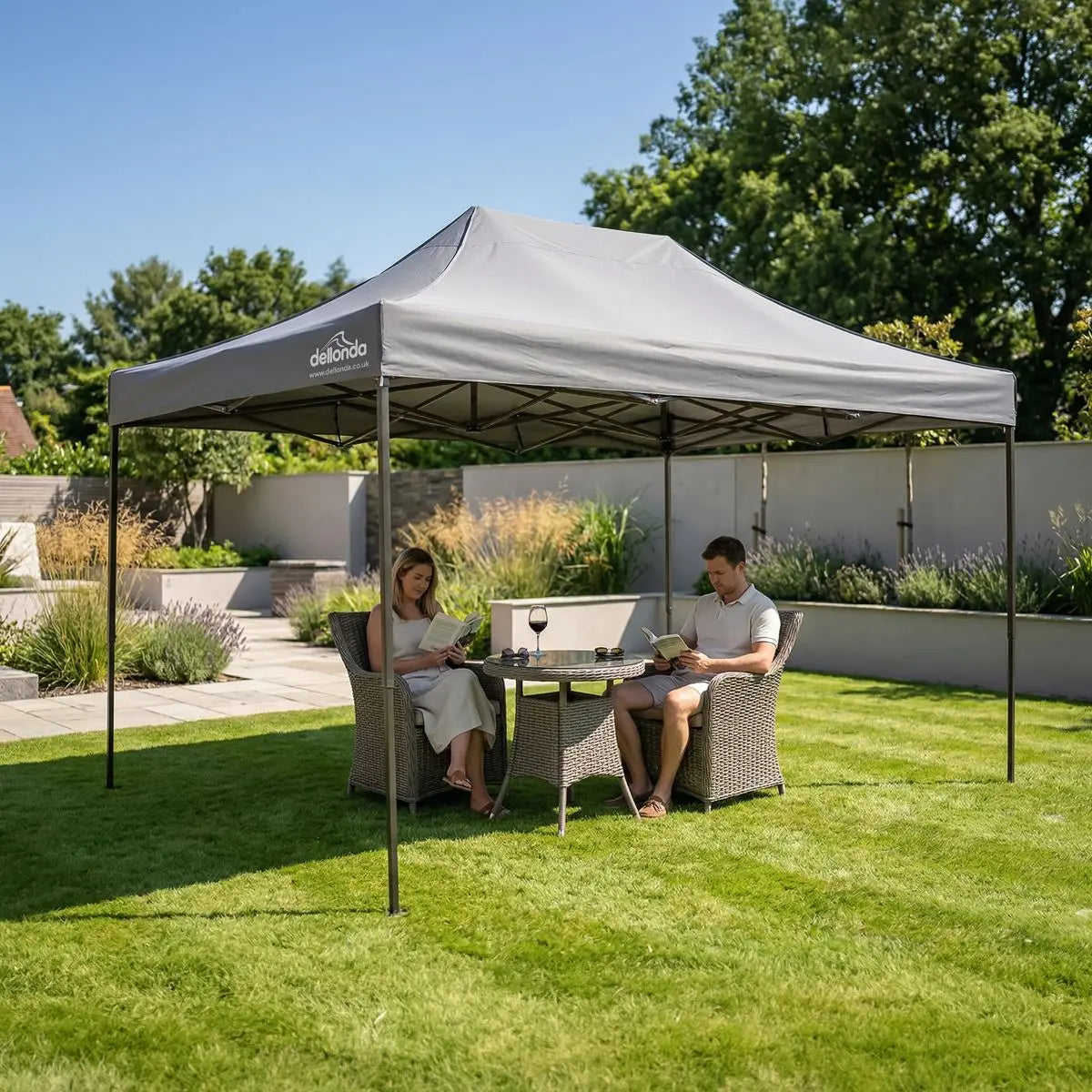 Dellonda Premium 3 x 4.5m Pop-Up Gazebo, Heavy Duty, PVC Coated, Water-Resistant Fabric, Supplied with Carry Bag, Rope, Stakes & Weight Bags - Grey Canopy  White Rose Tools