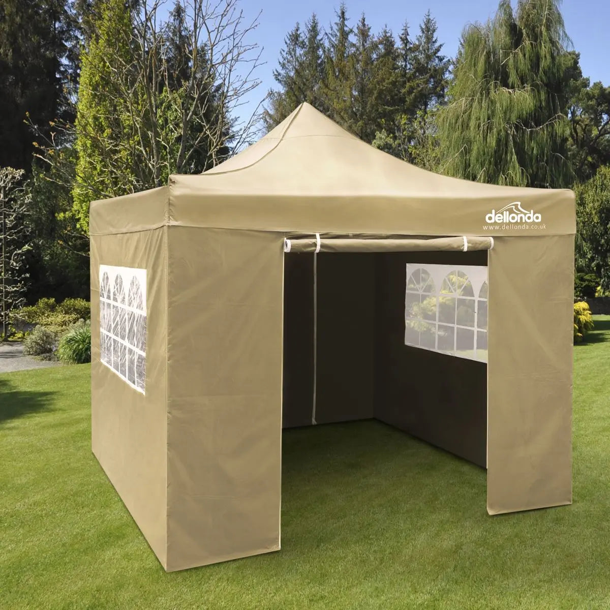 Dellonda Premium 3x3m Pop-Up Gazebo & Side Walls, PVC Coated, Water Resistant Fabric with Carry Bag, Rope, Stakes & Weight Bags - Beige  White Rose Tools