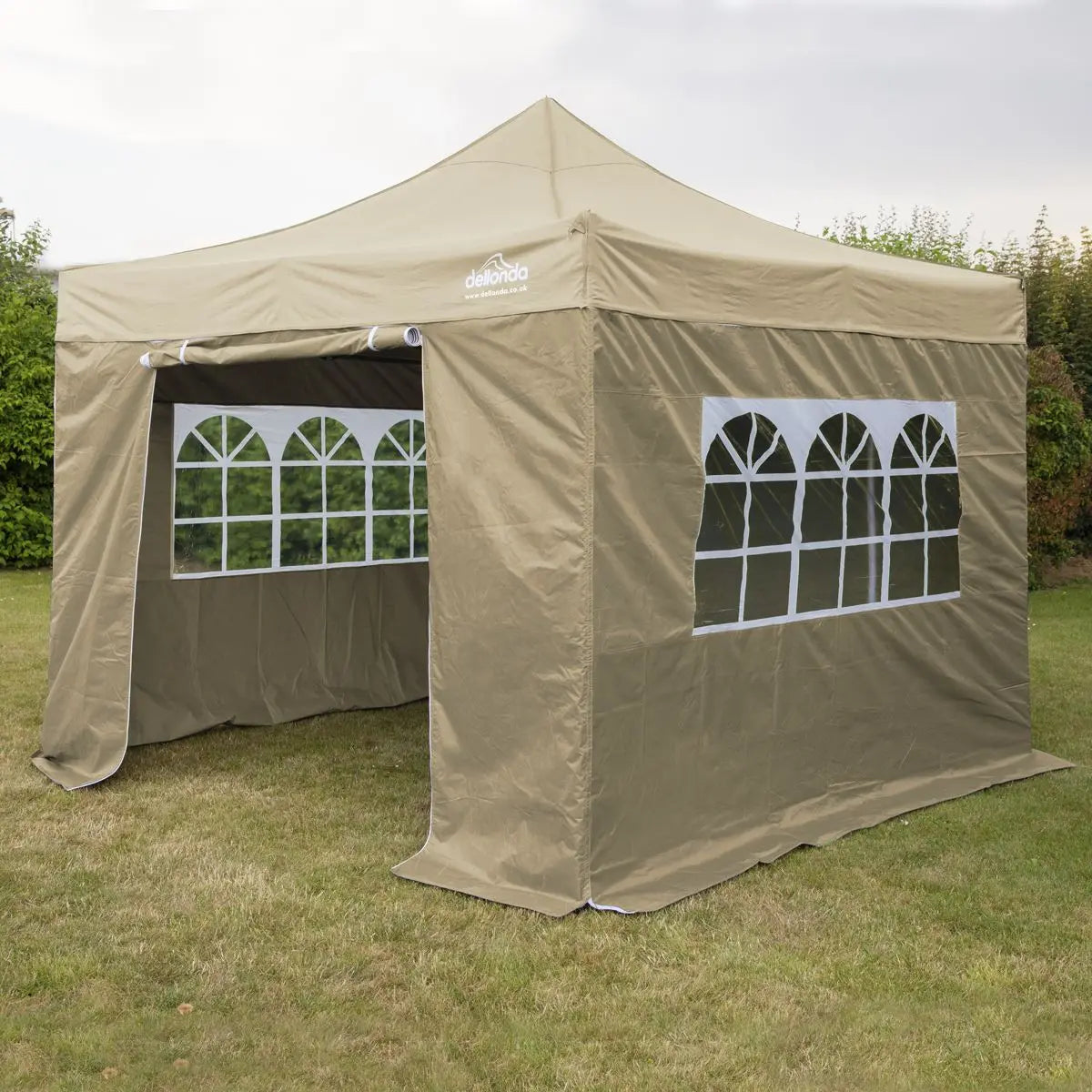 Dellonda Premium 3x3m Pop-Up Gazebo & Side Walls, PVC Coated, Water Resistant Fabric with Carry Bag, Rope, Stakes & Weight Bags - Beige  White Rose Tools