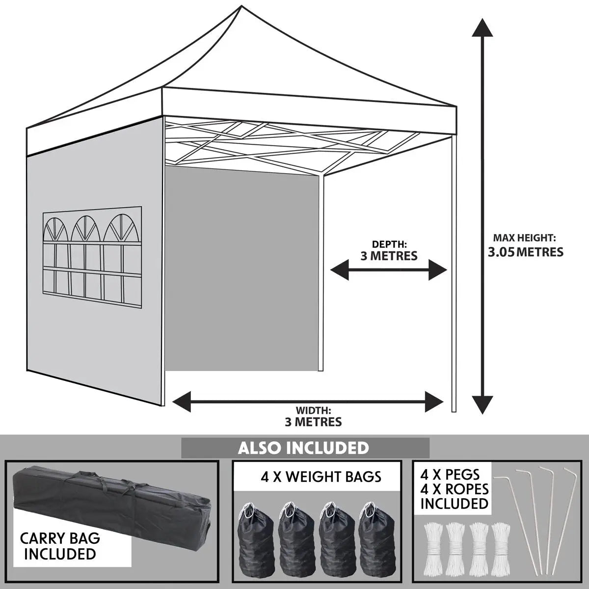 Dellonda Premium 3x3m Pop-Up Gazebo & Side Walls, PVC Coated, Water Resistant Fabric with Carry Bag, Rope, Stakes & Weight Bags - Beige  White Rose Tools