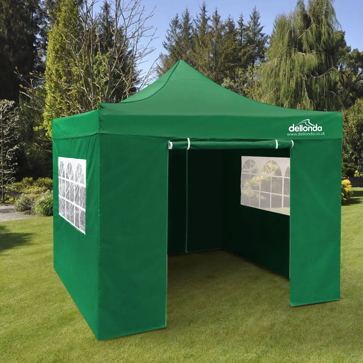 Dellonda Premium 3x3m Pop-Up Gazebo & Side Walls, PVC Coated, Water Resistant Fabric with Carry Bag, Rope, Stakes & Weight Bags - Green  White Rose Tools