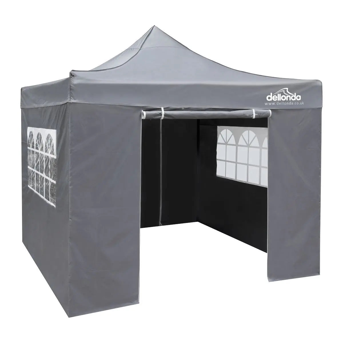 Dellonda Premium 3x3m Pop-Up Gazebo & Side Walls, PVC Coated, Water Resistant Fabric with Carry Bag, Rope, Stakes & Weight Bags - Grey  White Rose Tools