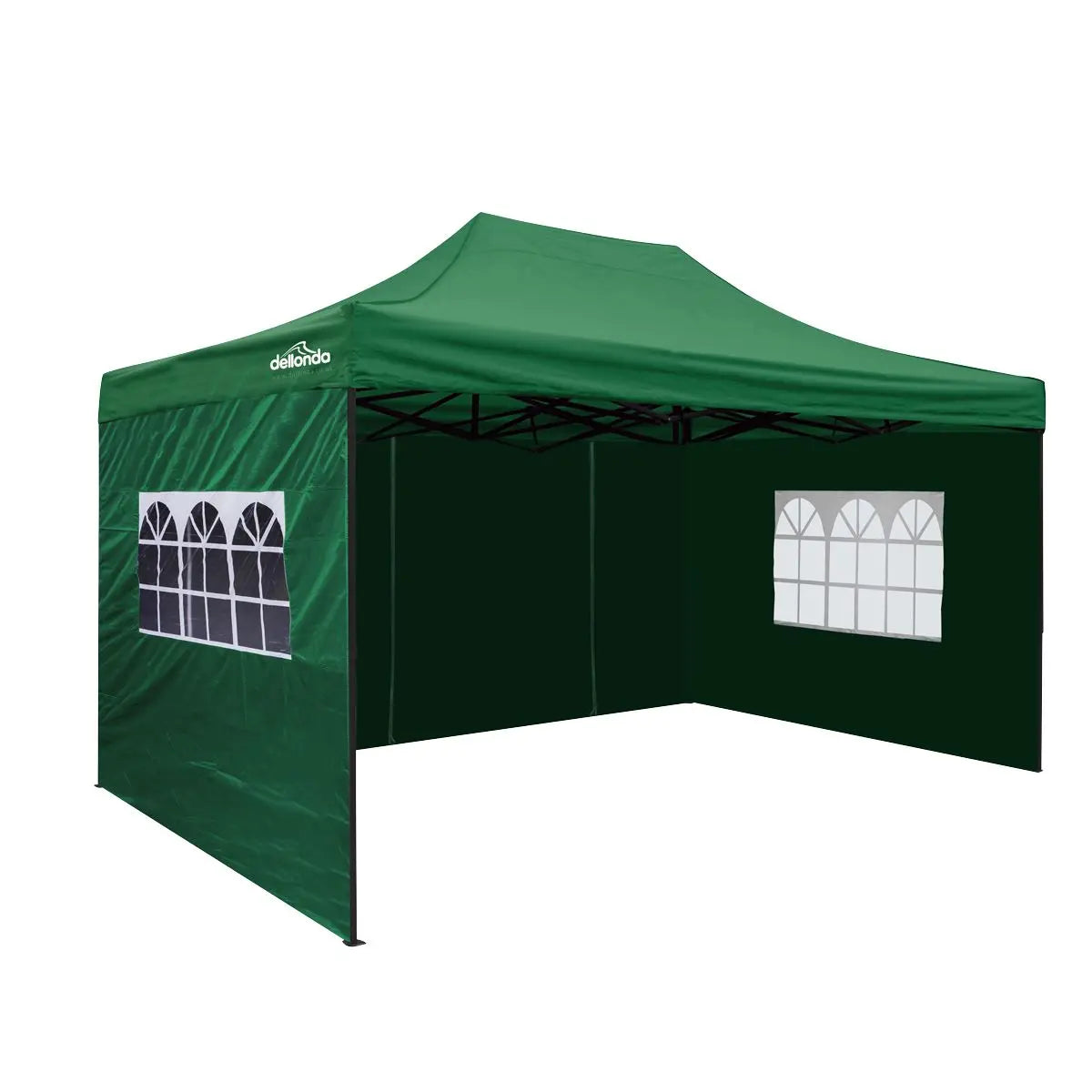 Dellonda Premium 3x4.5m Pop-Up Gazebo & Side Walls, PVC Coated, Water Resistant Fabric with Carry Bag, Rope, Stakes & Weight Bags - Green  White Rose Tools