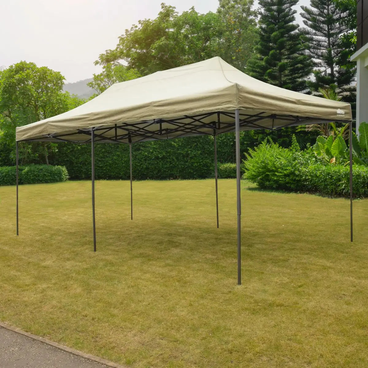 Dellonda Premium 3x6m Pop-Up Gazebo, Heavy Duty, PVC Coated, Water Resistant Fabric Supplied with Carry Bag, Rope, Stakes & Weight Bags - Beige Canopy  White Rose Tools