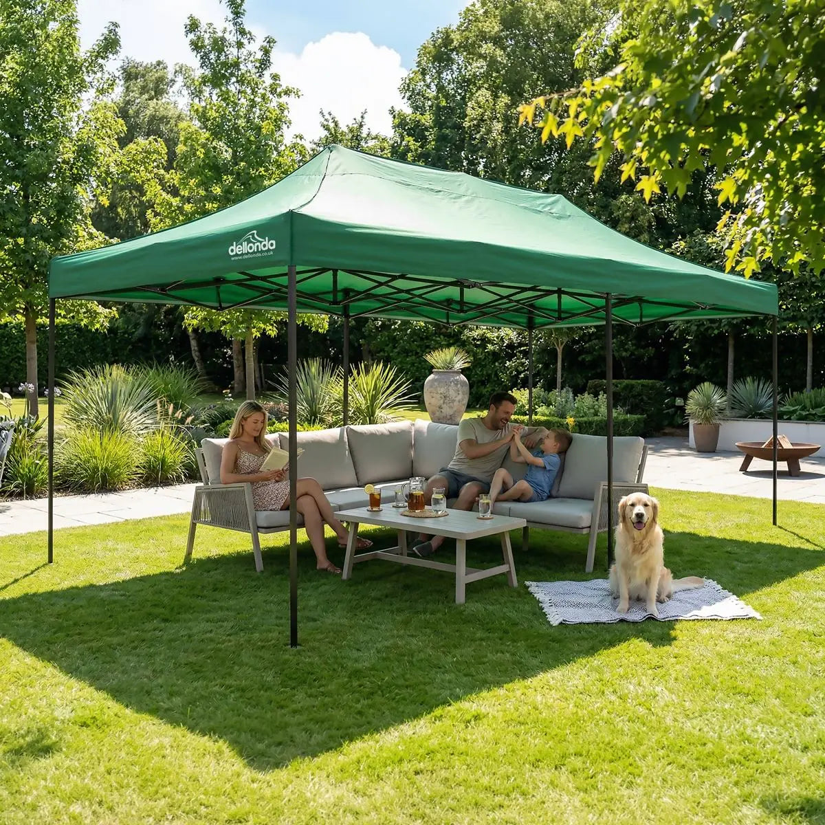 Dellonda Premium 3x6m Pop-Up Gazebo, Heavy Duty, PVC Coated, Water-Resistant Fabric, Supplied with Carry Bag, Rope, Stakes & Weight Bags - Dark Green Canopy  White Rose Tools