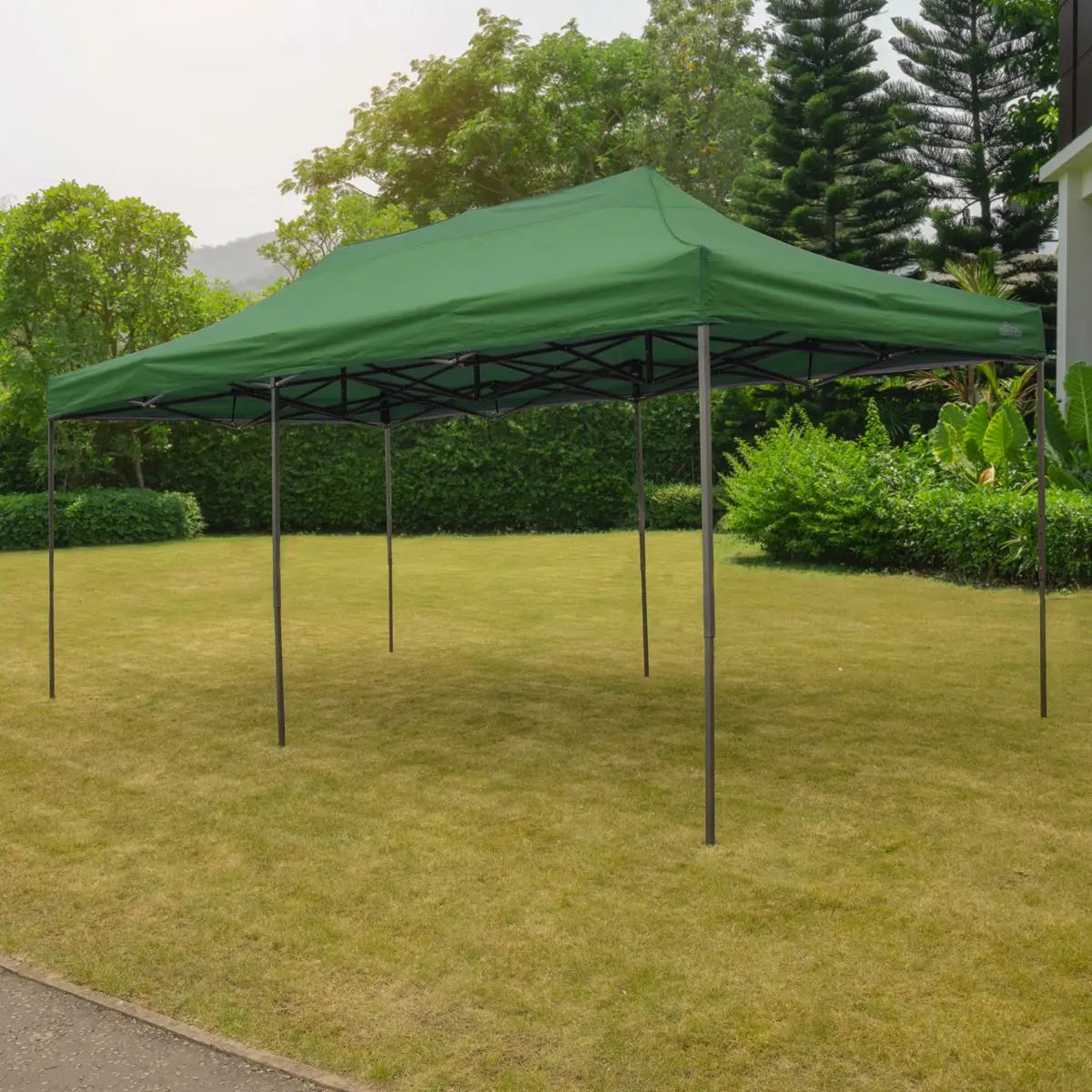 Dellonda Premium 3x6m Pop-Up Gazebo, Heavy Duty, PVC Coated, Water Resistant Fabric, Supplied with Carry Bag, Rope, Stakes & Weight Bags - Dark Green Canopy  White Rose Tools