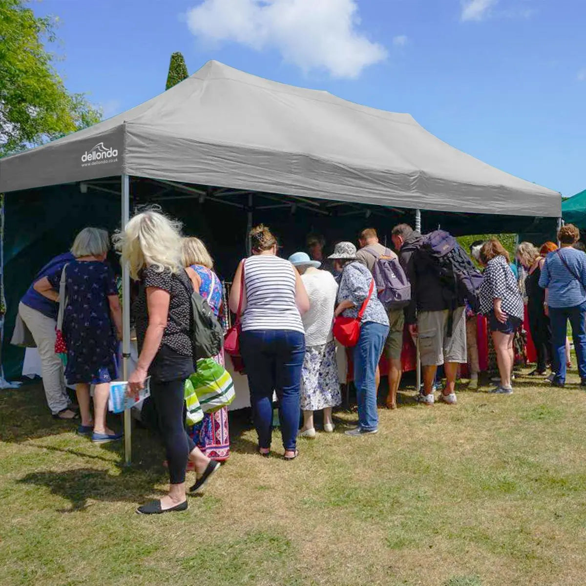 Dellonda Premium 3x6m Pop-Up Gazebo, Heavy Duty, PVC Coated, Water Resistant Fabric, Supplied with Carry Bag, Rope, Stakes & Weight Bags - Grey Canopy  White Rose Tools