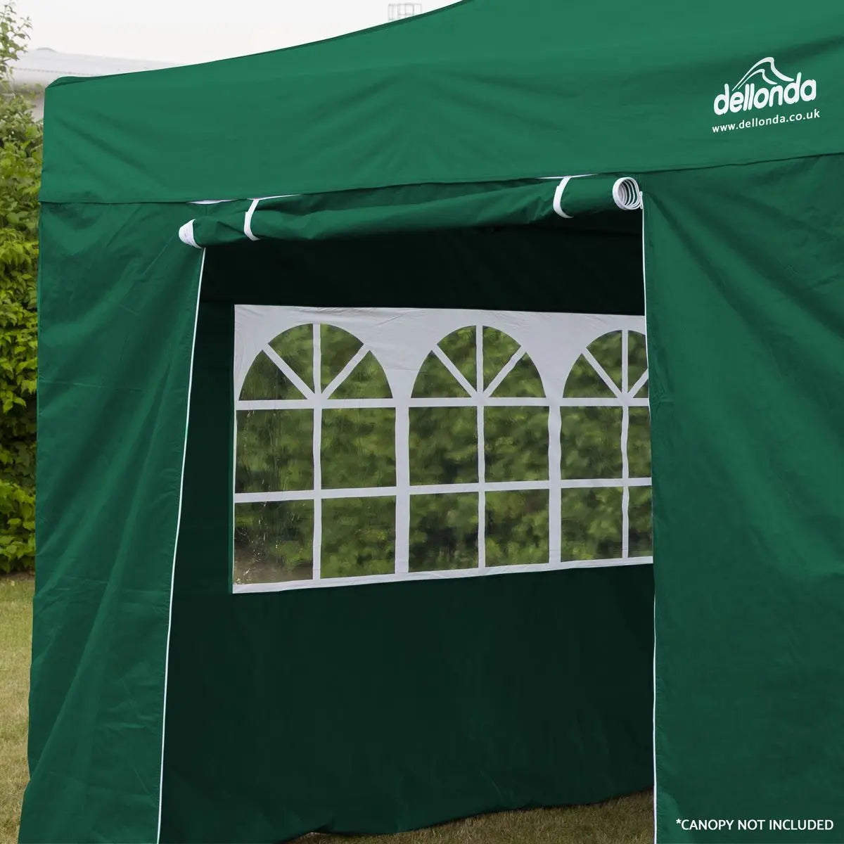 Dellonda Premium Gazebo/Marquee Side Walls/Doors/Windows, Fits 3 x 3m Models - Dark Green  White Rose Tools
