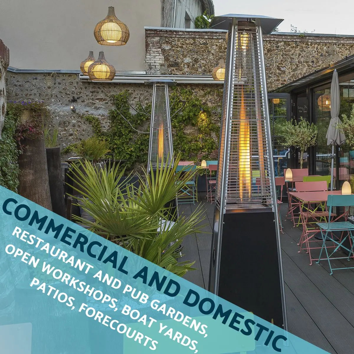 Dellonda Pyramid Gas Outdoor Garden Patio Heater 13kW Commercial & Home Use  White Rose Tools
