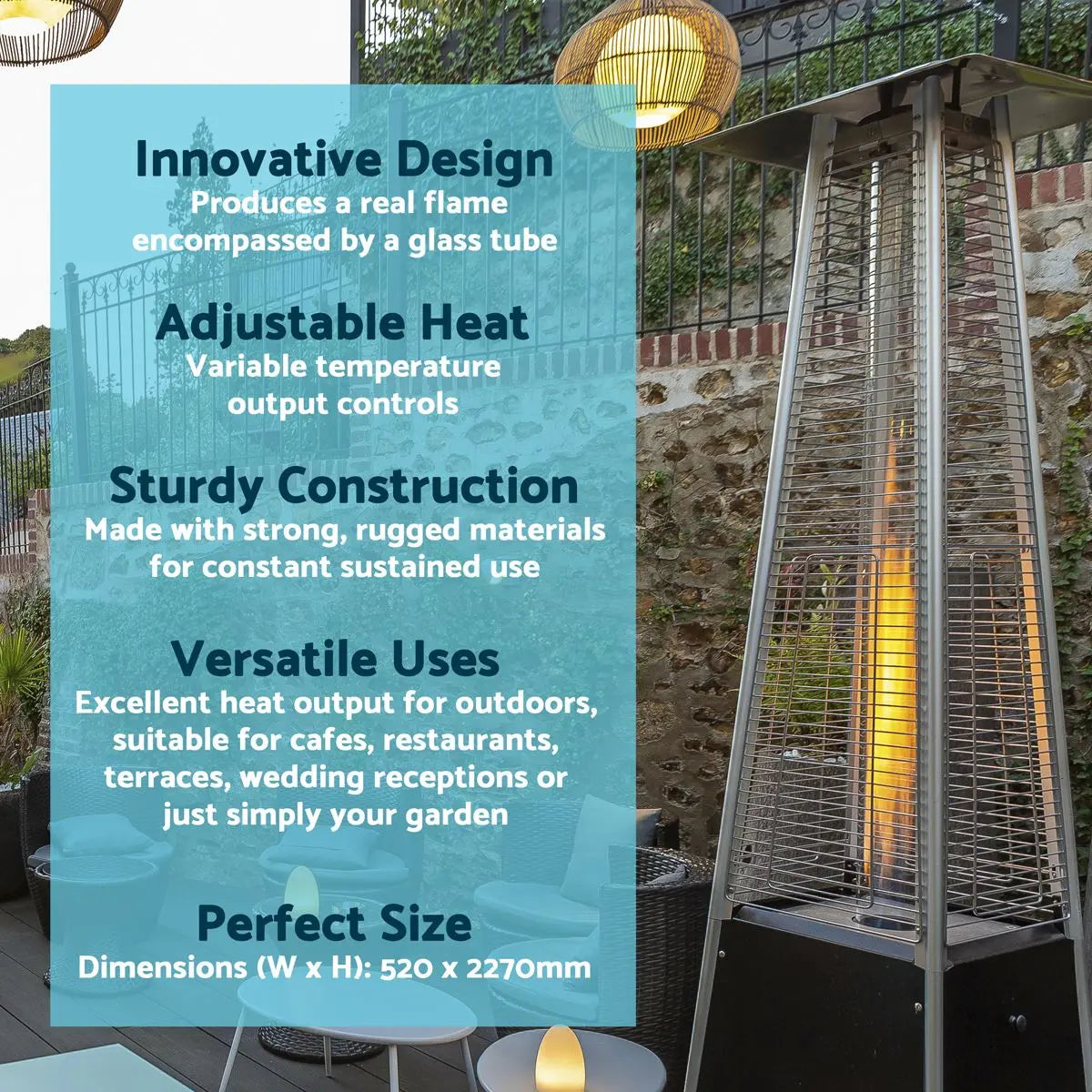 Dellonda Pyramid Gas Outdoor Garden Patio Heater 13kW Commercial & Home Use  White Rose Tools