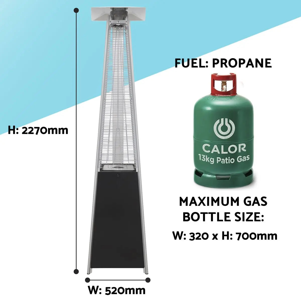 Dellonda Pyramid Gas Outdoor Garden Patio Heater 13kW Commercial & Home Use  White Rose Tools