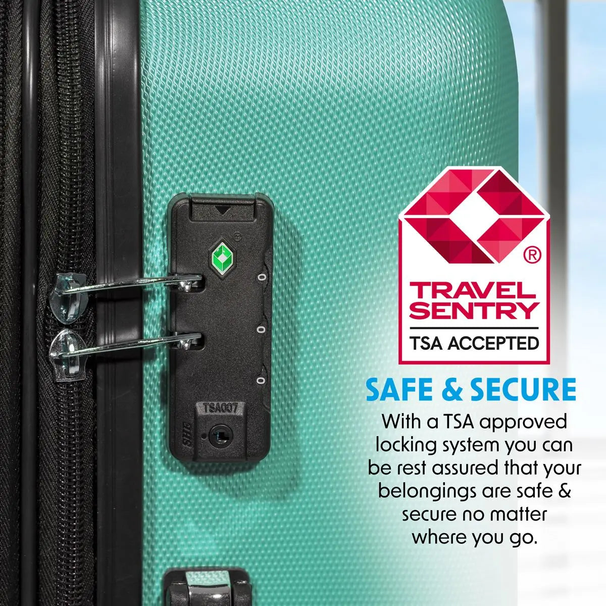 Dellonda Set 3-Piece Lightweight ABS Luggage Set with Integrated TSA Approved Combination Lock - Teal - DL126  White Rose Tools
