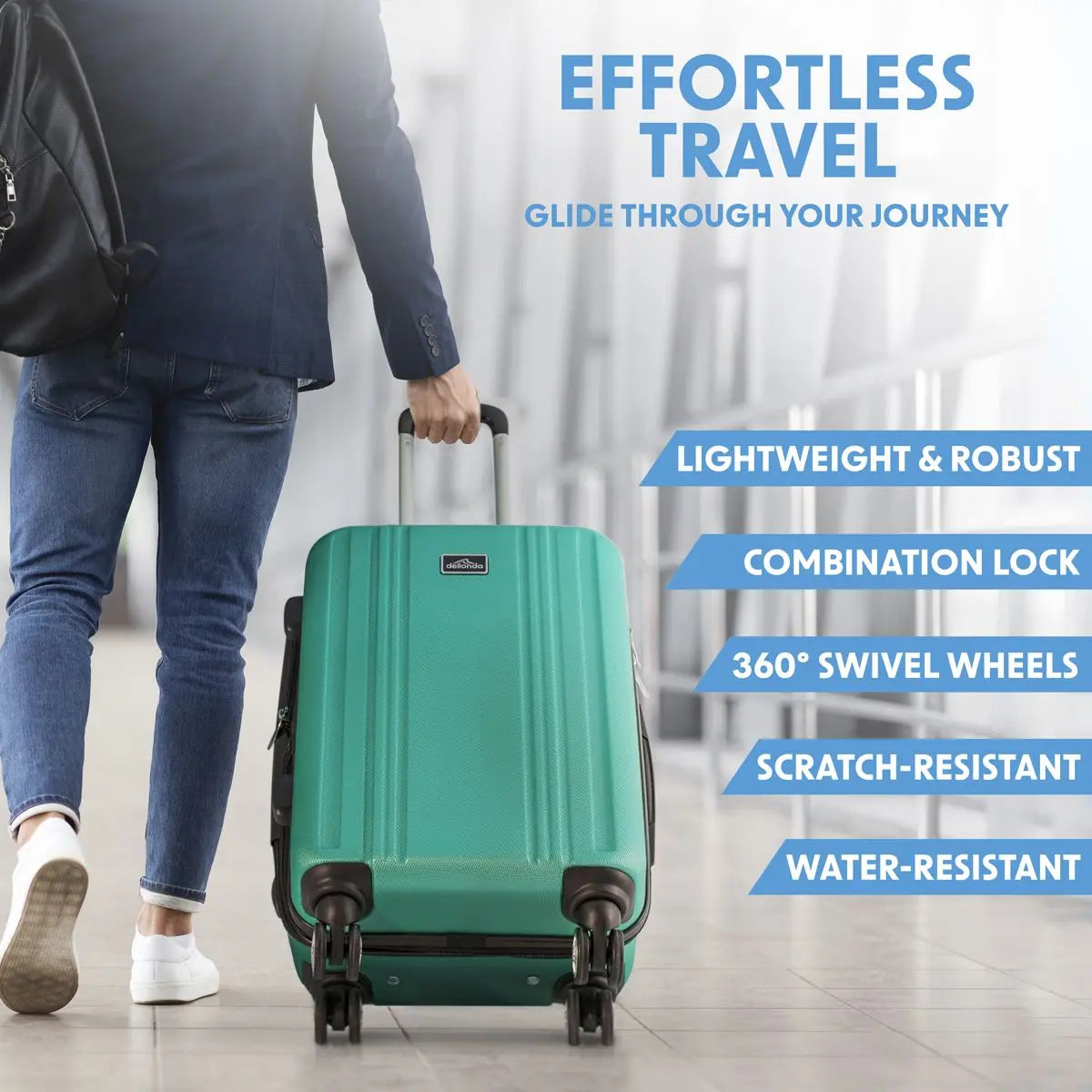 Dellonda Set 3-Piece Lightweight ABS Luggage Set with Integrated TSA Approved Combination Lock - Teal - DL126  White Rose Tools