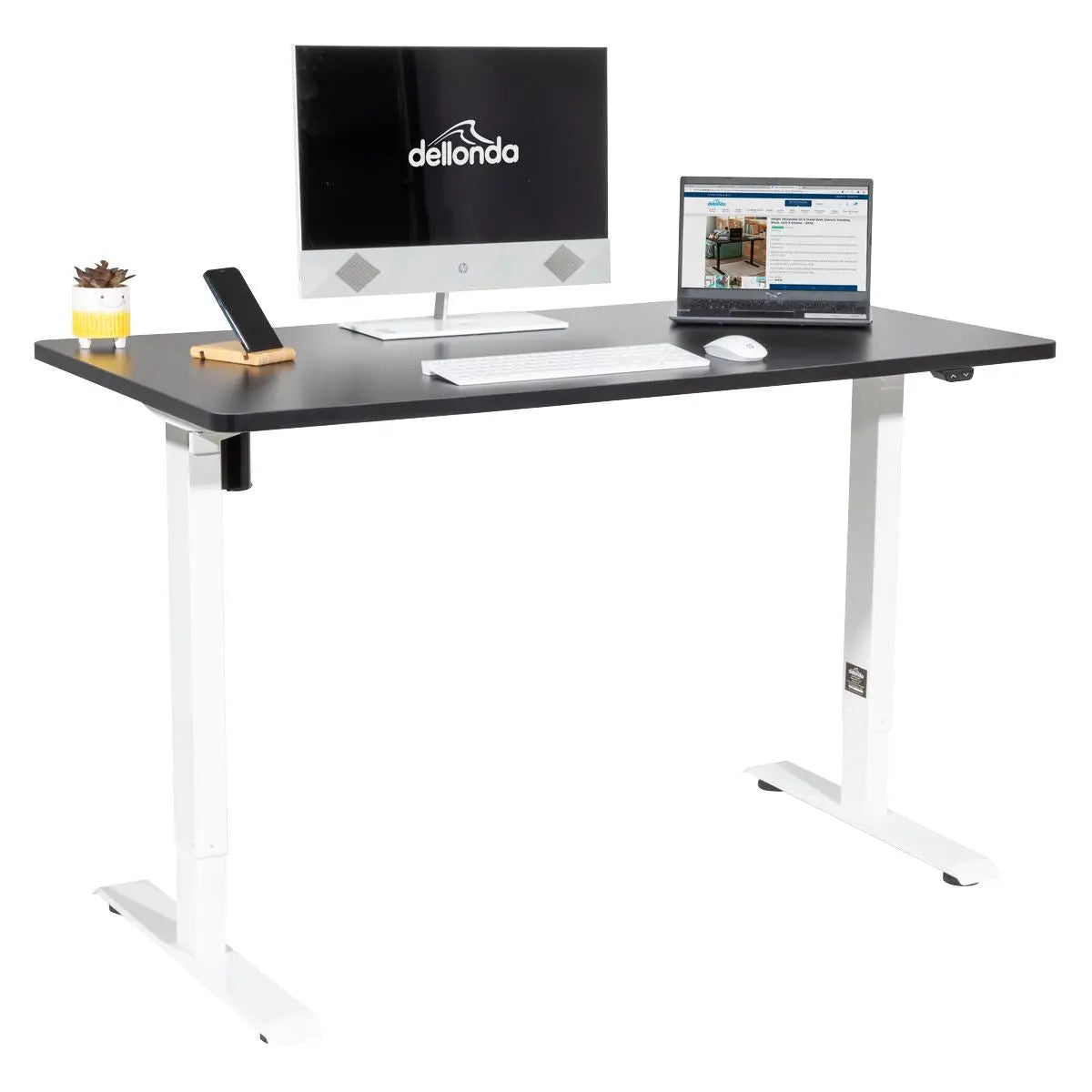 Dellonda Single Motor Height-Adjustable Electric Sit & Stand Desk with Black Desktop & White Frame  White Rose Tools