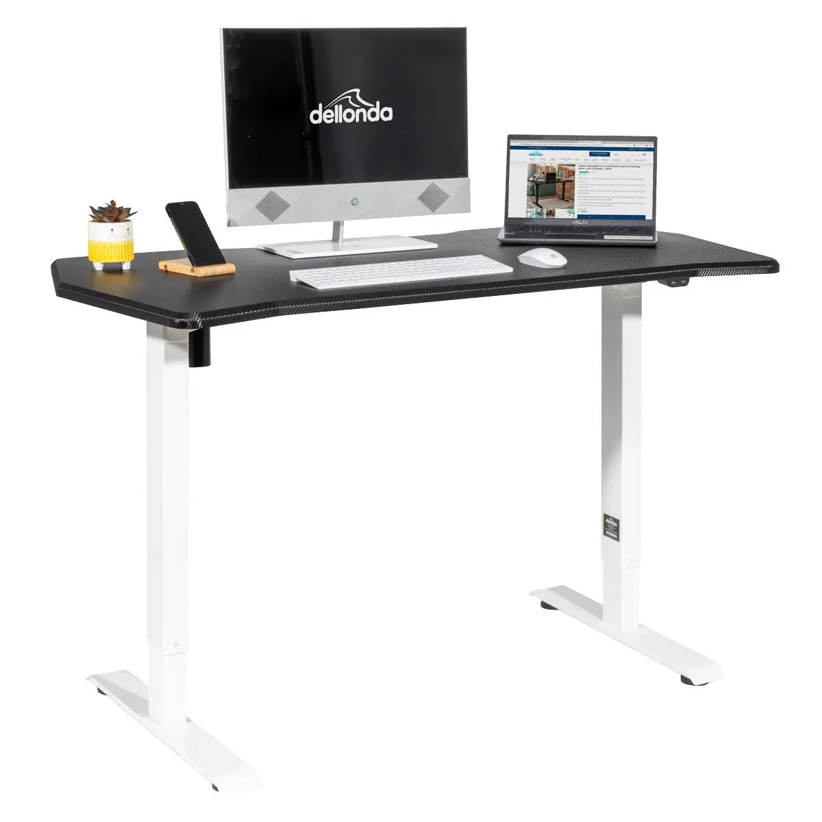 Dellonda Single Motor Height-Adjustable Electric Sit & Stand Gaming Desk with Carbon Fibre Desktop & White Frame  White Rose Tools