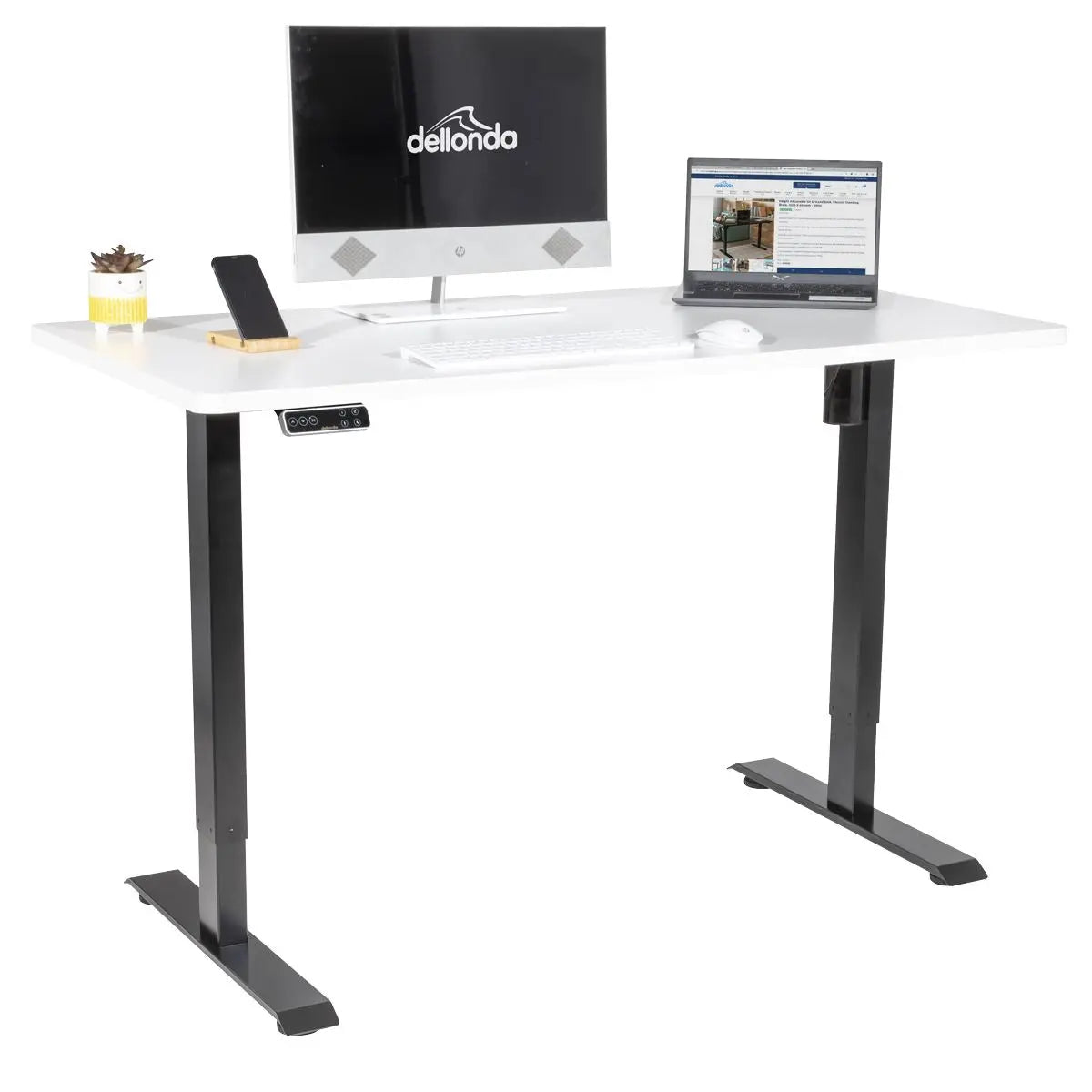 Dellonda White Electric Height Adjustable Standing Desk with Memory, Quiet, 1400x700mm  White Rose Tools
