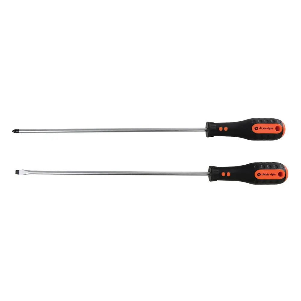 Dickie Dyer 2pc Long Reach S2 Screwdriver Set PZ2 & SL6.5 x 300mm Pozi Slotted 