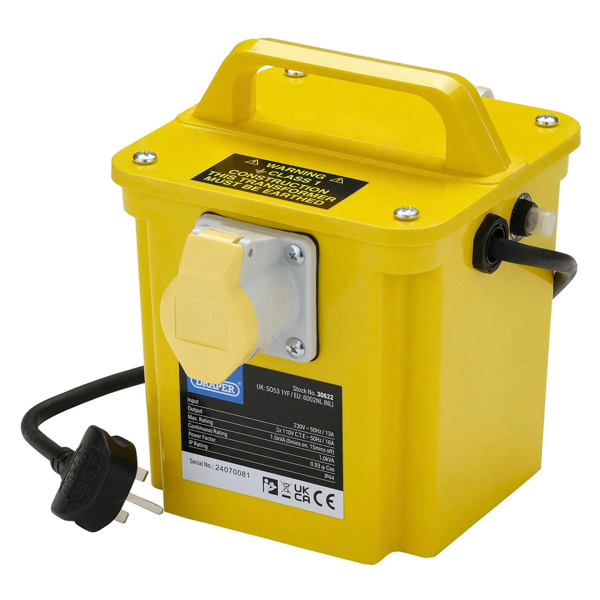 Draper 110V Portable Transformer 1.5kVA 30622  White Rose Tools