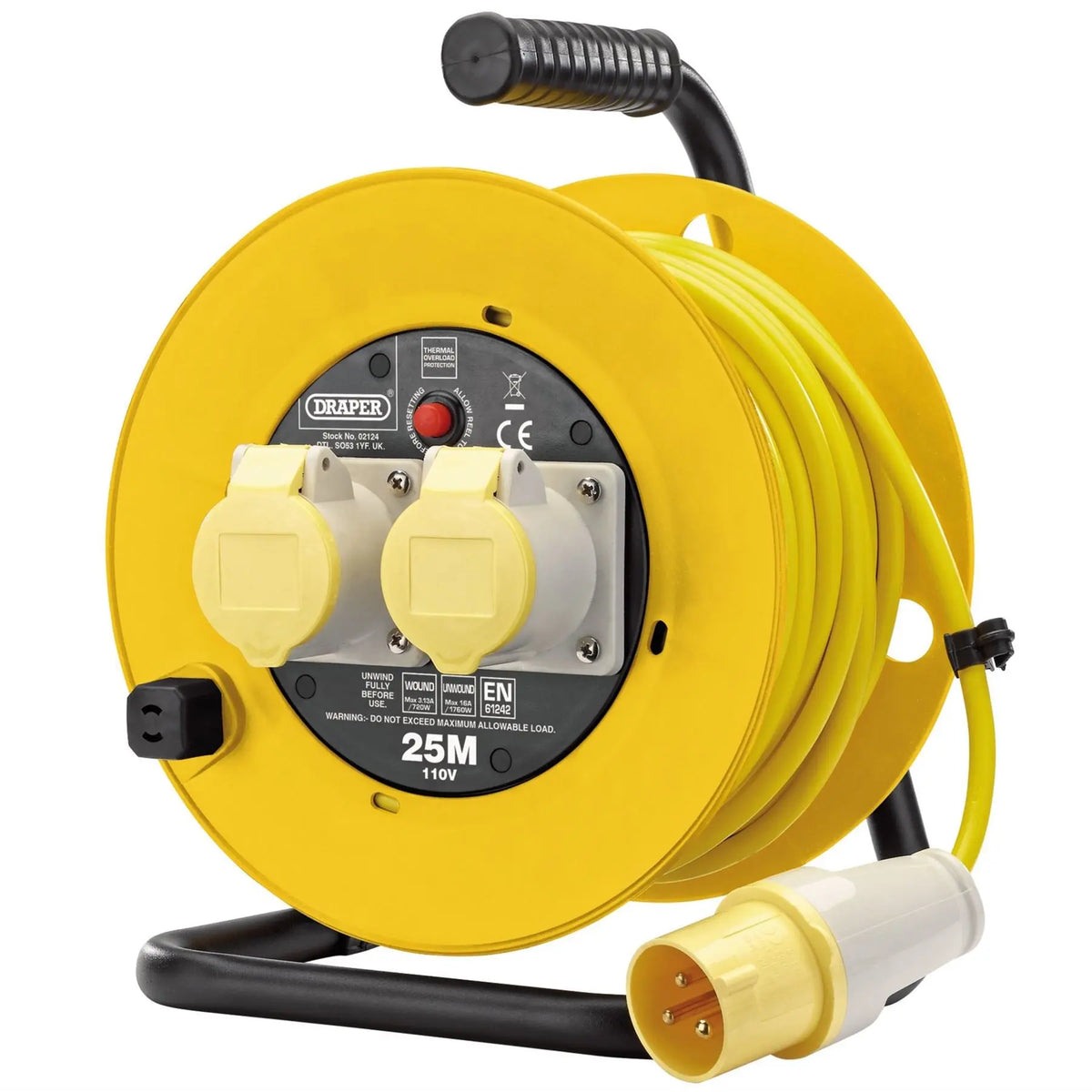 Draper 110V Twin Extension Cable Reel 25m 02124  White Rose Tools
