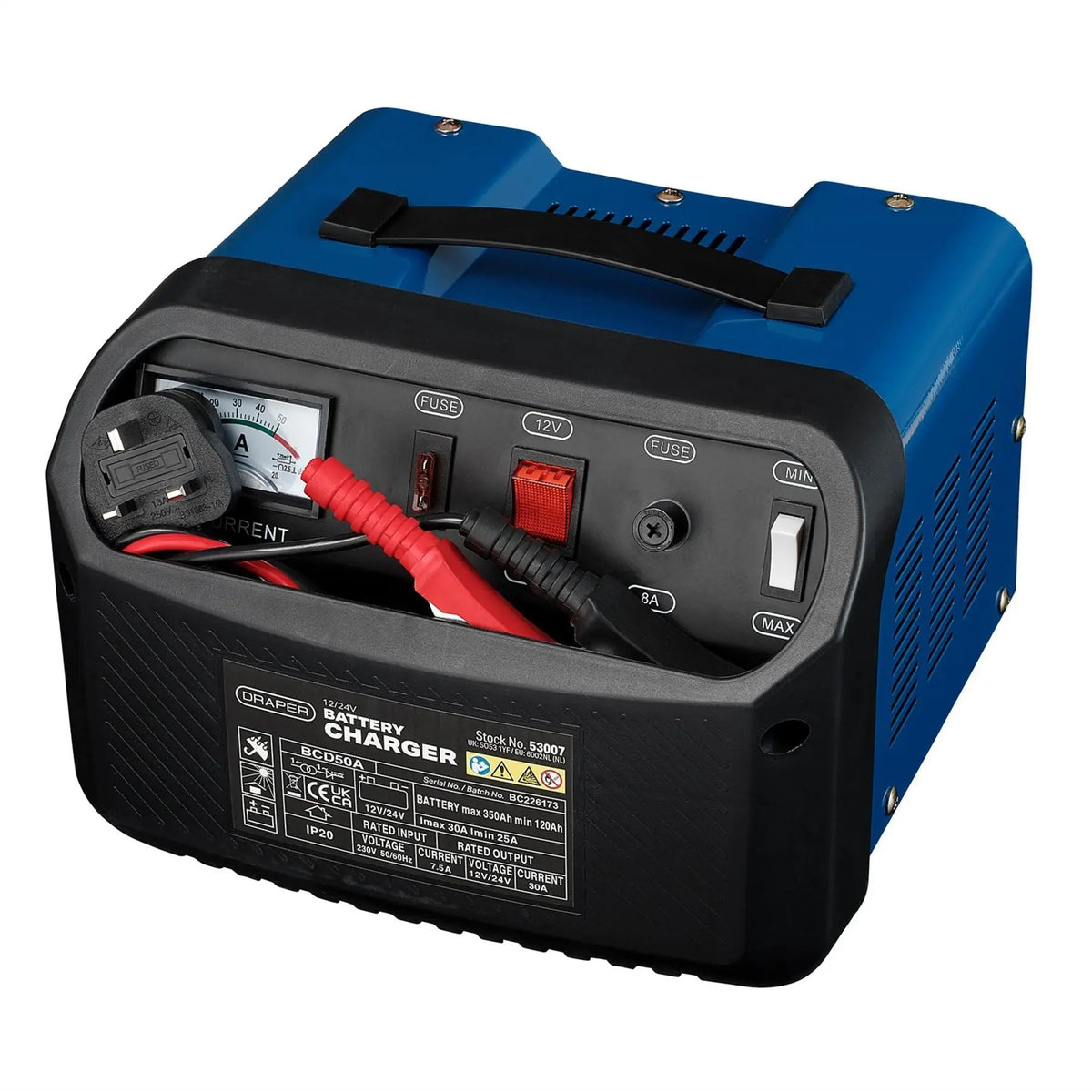Draper 12/24V Battery Charger 25 - 30A 53007  White Rose Tools