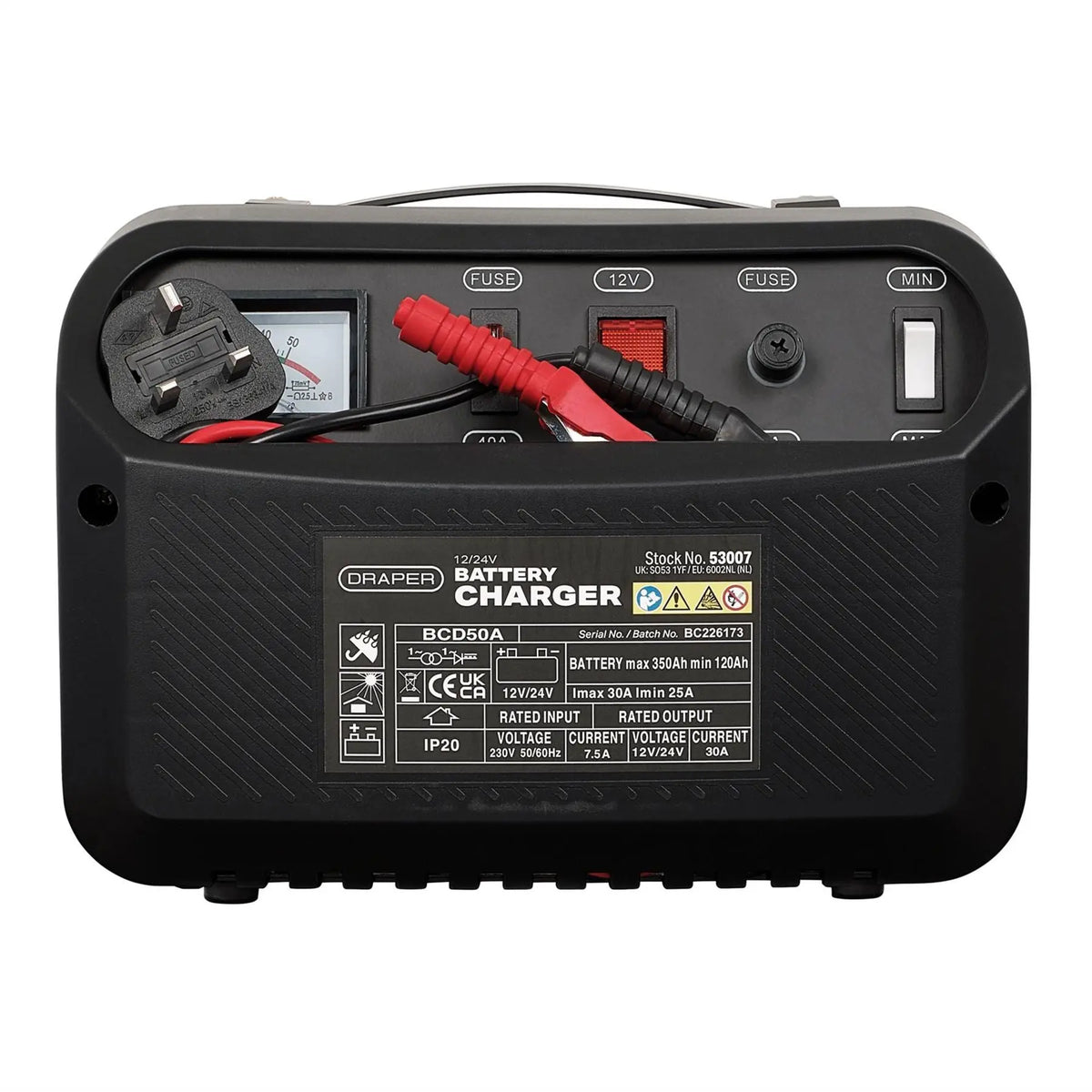 Draper 12/24V Battery Charger 25 - 30A 53007  White Rose Tools
