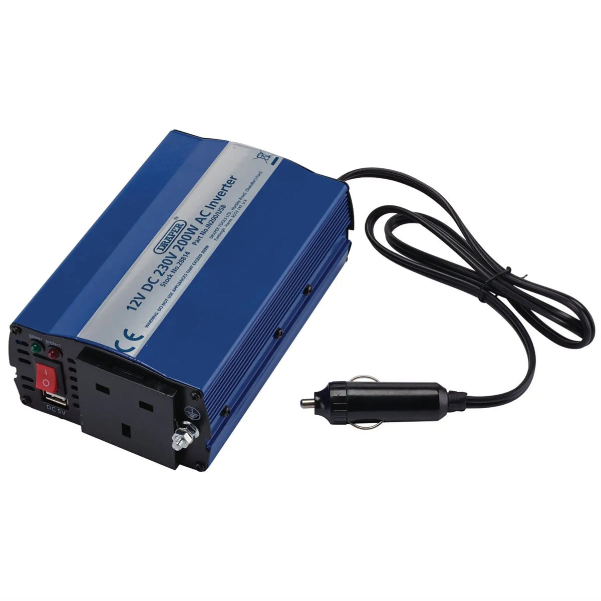 Draper 12V DC-AC Inverter 200W 28814  White Rose Tools